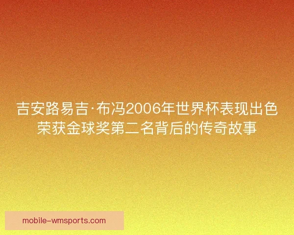 吉安路易吉·布冯2006年世界杯表现出色荣获金球奖第二名背后的传奇故事
